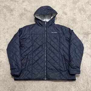 Columbia Jacket Womens XL Blue Full Zip Pockets Hooded Diamond Fur Lined